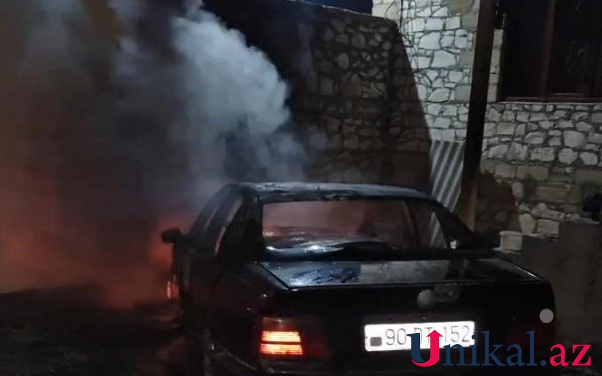 Şəmkirdə BMW yandı